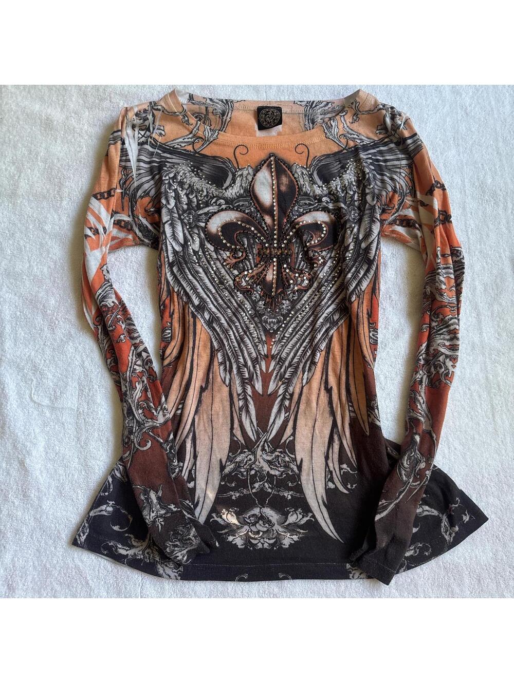 y2k grunge cross rhinestone long sleeve